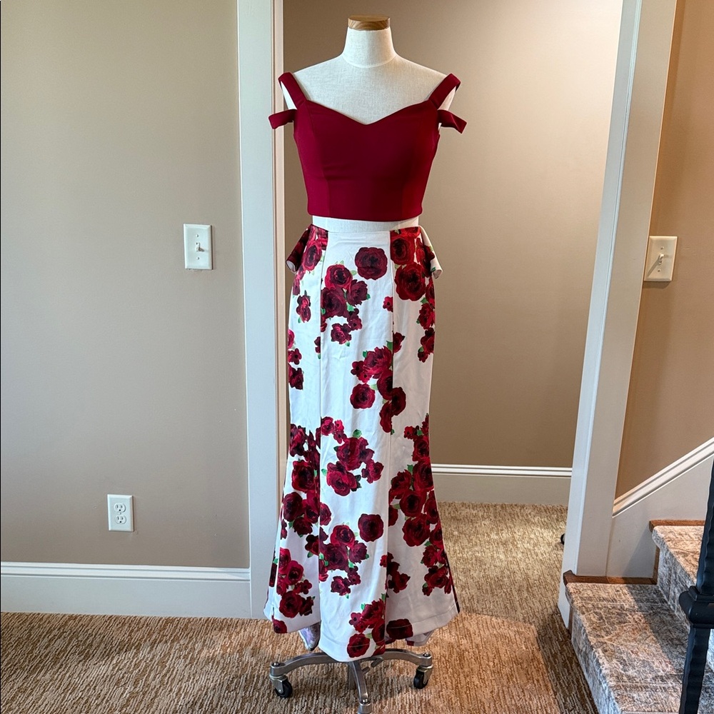 Elegant Red Floral Prom Dress
